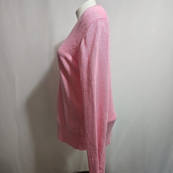 Vineyard Vines 100% Linen Sweater Womens Size Medium Pink Loose Knit V Neck - Picture 3 of 10